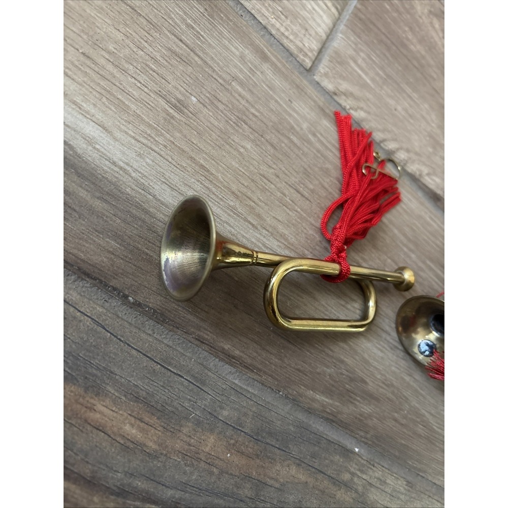 Christmas Holiday Brass Horns Musical Instruments Ornaments Set Of 2 - Picture 2 of 5